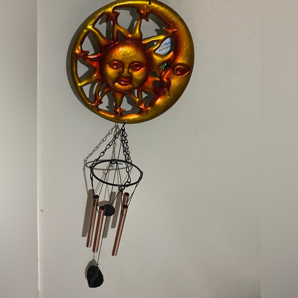 Sun and Moon Wall Hanging with Wind Chimes